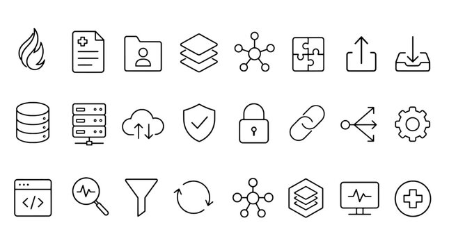 HL7 FHIR Healthcare Interoperability Icons Set - 24 Modern Line Icons Collection for Web, Mobile App, Dashboard and Business UI Design