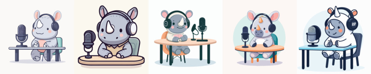 cute rhino vector doing a podcast © Jefri Syahputra BKL