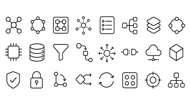 Mcp Model Context Protocol Agent Orchestration Icons Set - 24 Modern Line Icons Collection for Web, Mobile App, Dashboard and Business UI Design