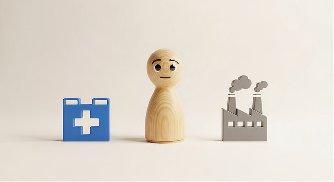 Environmental health impact on industrial workers concept illustration with copy space for corporate safety blog banner