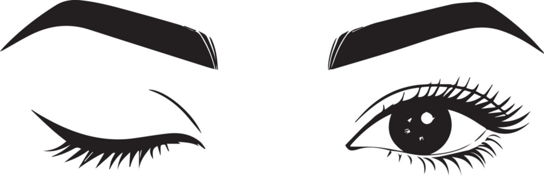 Woman Winking Eye Open Closed Flirty Lashes Beauty Design
