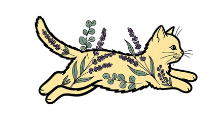 Obraz premium Running cream cat with lavender isolated on a transparent background