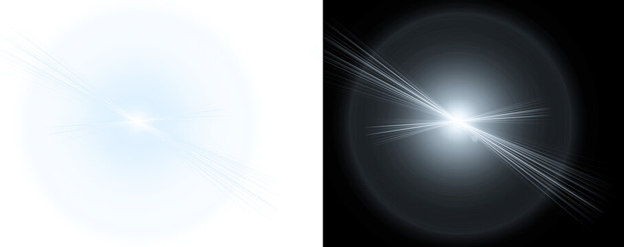 Light burst with rays on black and transparent backgrounds for design elements