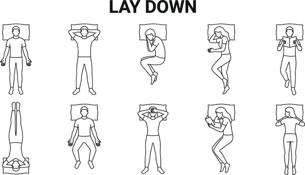 People Lying Down and Sleeping Positions Line Art