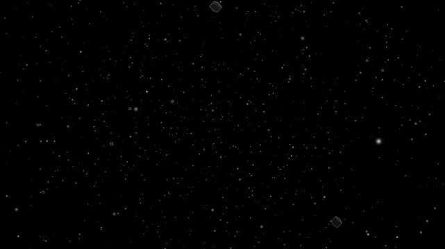 White glass cube particle explosion with sparkle glow and whites light glitter background. cube and shimmer particle dust shine effect on black background. white particles bokeh. 4k video