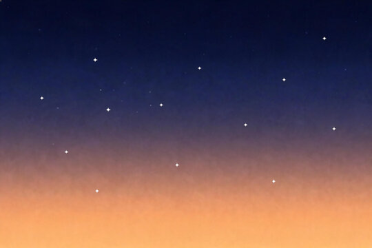 Minimalist twilight sky with stars background, Gradient sunset horizon with starry night sky, Beautiful evening dusk sky with bright stars, Cinematic orange and blue gradient starry background.