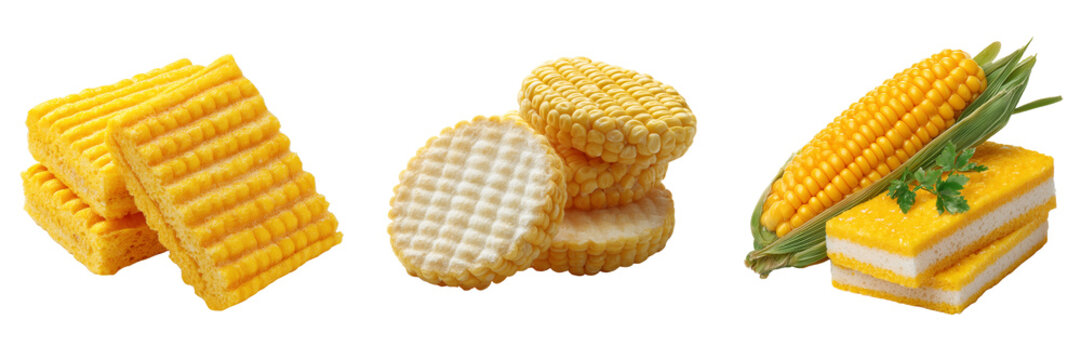 Set of Several cracker biscuits arranged neatly in a small stack transparent png background. Ai generated