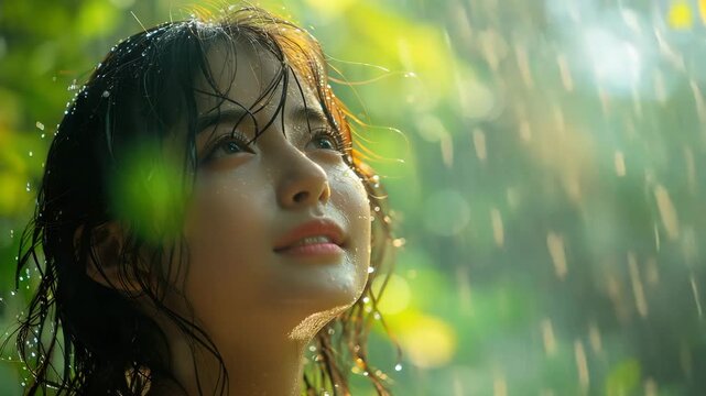 Asian girl in the rain