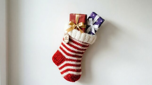 Festive christmas stocking overflowing with wrapped gifts holiday season celebration
