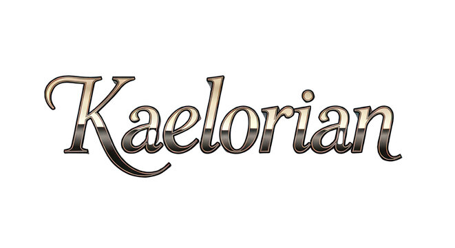 Kaelorian Word in Elegant Gold Metallic Text on Black Background