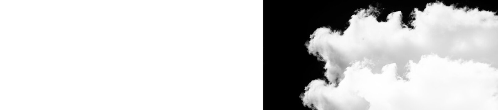 White fluffy clouds on black background, night sky with clouds