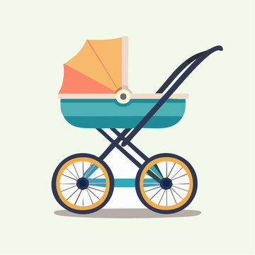 Flat design illustration of a vintage baby stroller