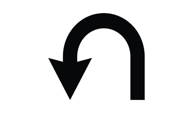 Black curved arrow pointing to the left simple graphic design on a white background silhouette