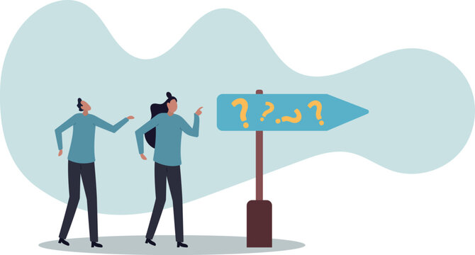 Doubt, unsure or uncertainty, decision to go right way, confusion,business concept.flat character. human life and situation.vector illustration.