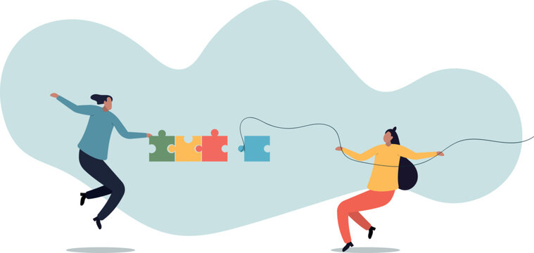 Jigsaw puzzle connection, teamwork partnership to help solve problem or challenge, human life and situation.vector illustration.