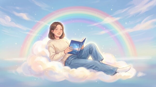 Enchanting sky reader amidst rainbow dreams