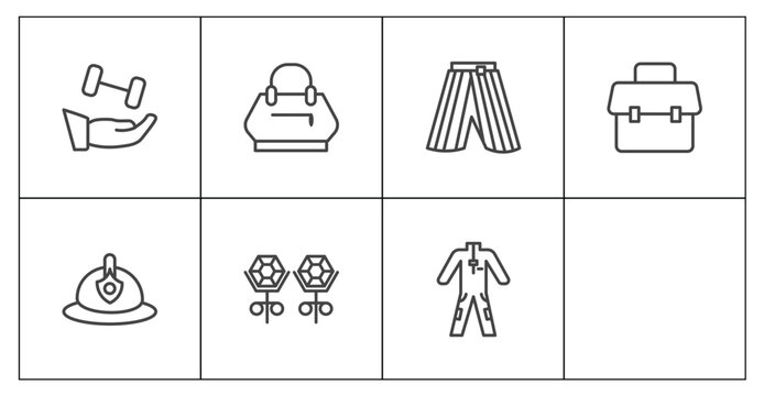 fashion and things icon set with 1642647500394100-40.eps,,,,,, wellness coach, stud, working coverall signs in flat outline style