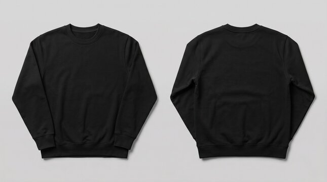Black Crewneck Sweatshirt Mockup Set with Front and Back Views for Apparel Branding, Streetwear Design, and Online Store Product Presentation