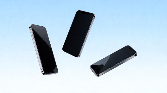 floating smartphones, 3d mobile mockup, digital devices, tech gadgets, phone display, three cell phones, minimalist electronics, smartphone set, mobile phones, tech design
