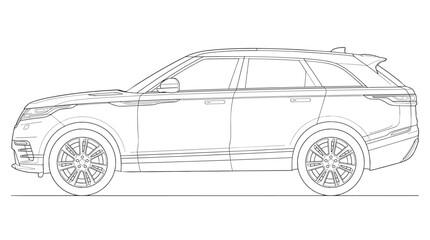 Fototapeta premium Modern Luxury SUV Side Profile Vector Line Drawing - Sleek Automotive Design Outline for Car Branding, Transportation Concept, and Commercial Illustration