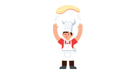 Fototapeta premium Cartoon chef holding pizza up high.