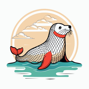 Seal entangled in fishing net, symbolizing environmental pollution