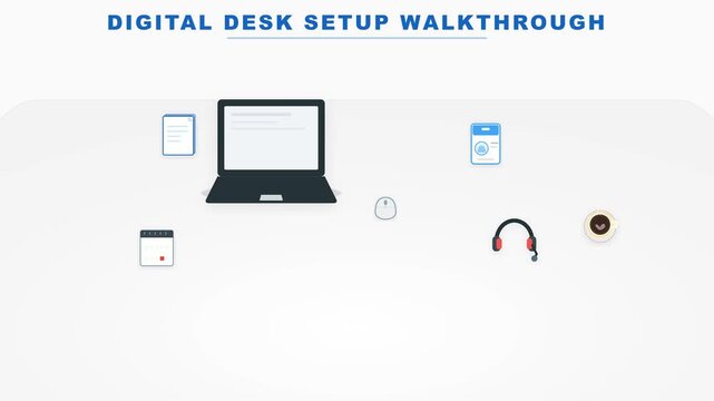 Minimalist Digital Desk Setup Walkthrough Workspace Animation. 4K Video