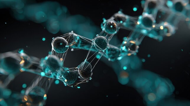 Glowing Teal Molecular Polymer Chain Structure - Futuristic Science and Enterprise Visualization