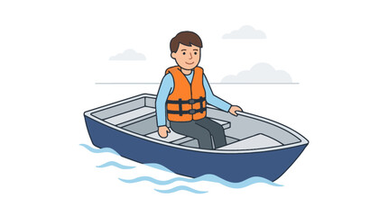 Man in boat with life jacket, on water © Humanoon Studio