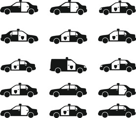 Police cars icon set black Vector © Masud Crafts