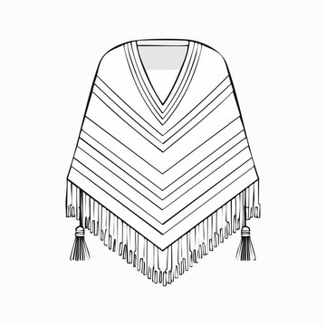 Hand-drawn illustration of a fringed poncho with chevron pattern