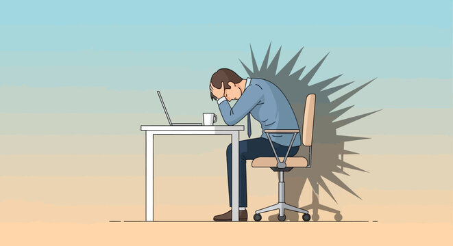 Man sitting at desk stressed.