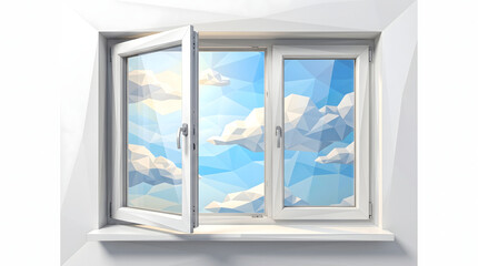 Fototapeta premium open window with low poly sky and clouds