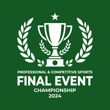 Championship Trophy Emblem for Final Competitive Sports Event Featuring Laurels and Star Symbol