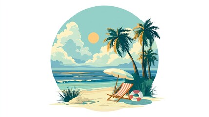 Obraz premium Sunny beach scene shown in a round picture for a banner.