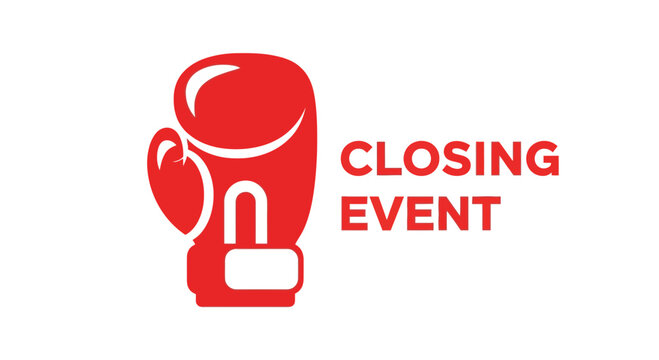 Closing Event Advertising: Red Boxing Glove Icon Symbolizing Competition Finality Announcement
