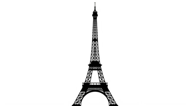 Eiffel Tower silhouette architecture isolated on black background for travel tourism and France paris landmark theme design element background asset with 3D realistic rendering art