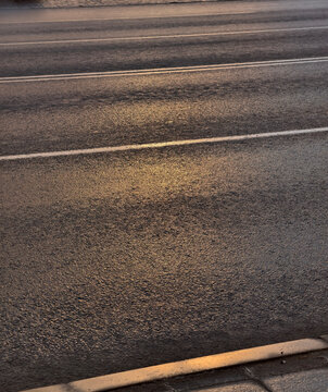 Four-lane road with reflection human height view isolated png on a transparent background premium cutout (asphalt texture, highway surface)