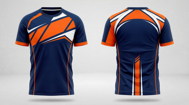 Plantilla de camiseta deportiva con dise&ntilde;o abstracto naranja y blanco. 