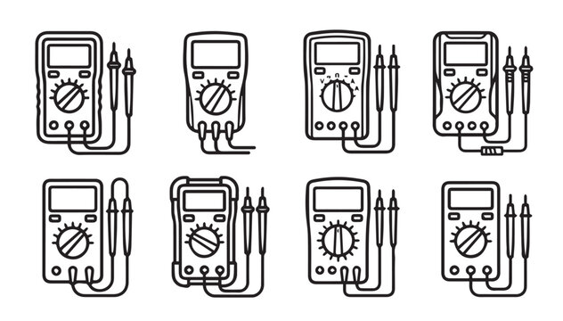 Digital multimeters with probes in a clean graphic illustration against a white background for electrical diagnostics