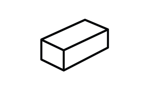 Isometric rectangular prism shape in black line art on a white background silhouette