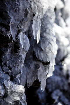 Water dripping from icicles on volcanic rock, La Palma, Canary Islands, Spain