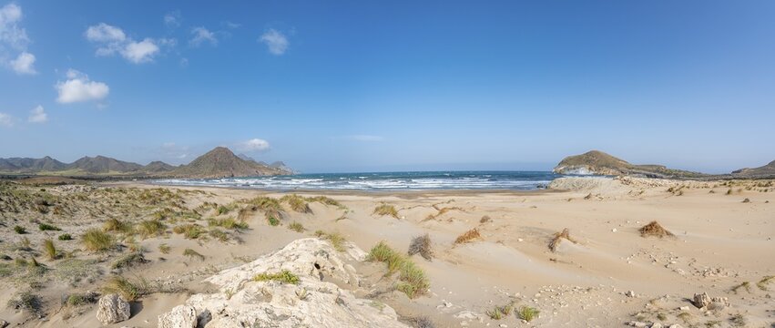 Sand dunes on the beach, Playa de Los Genoveses, Cabo de Gata-Nijar National Park, Almer&iacute;a, Spain