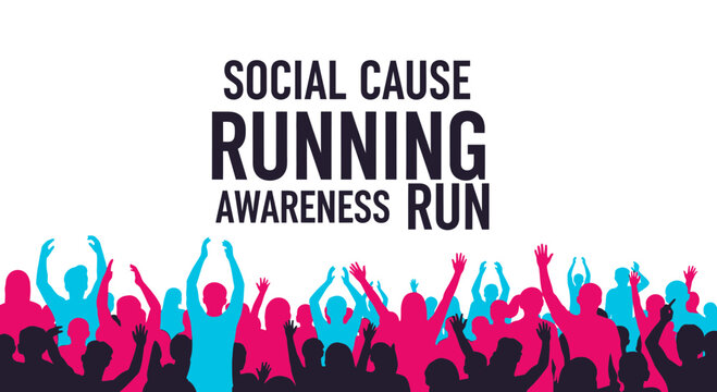 Community Gathering for Social Cause Run Promoting Awareness on a White Background