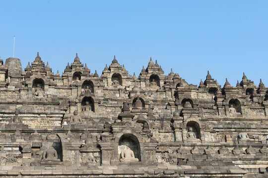 Buddha statues, temple complex Borobudur, Stupas, Borobudur, Yogyakarta, Java, Indonesia
