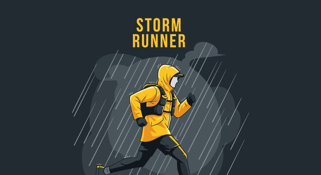 Courageous Athlete Bravely Running In The Rain During The Harsh Weather Condition