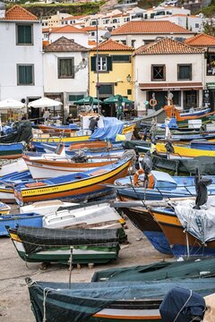 Fishing boats and houses, C&acirc;mara de Lobos, Madeira, Portugal
