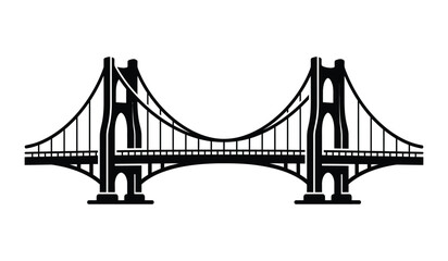 Obraz premium Black silhouette of a suspension bridge with twin towers on a white background silhouette