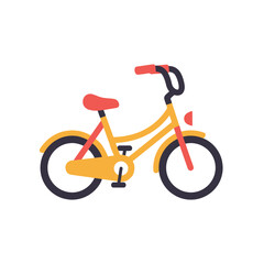 Fototapeta premium Cute Yellow Kids Bicycle with Red Seat and Handlebars, Isolated on White Background
