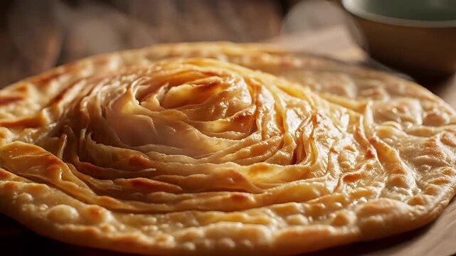 Delicious Golden Paratha Closeup Food Photography.